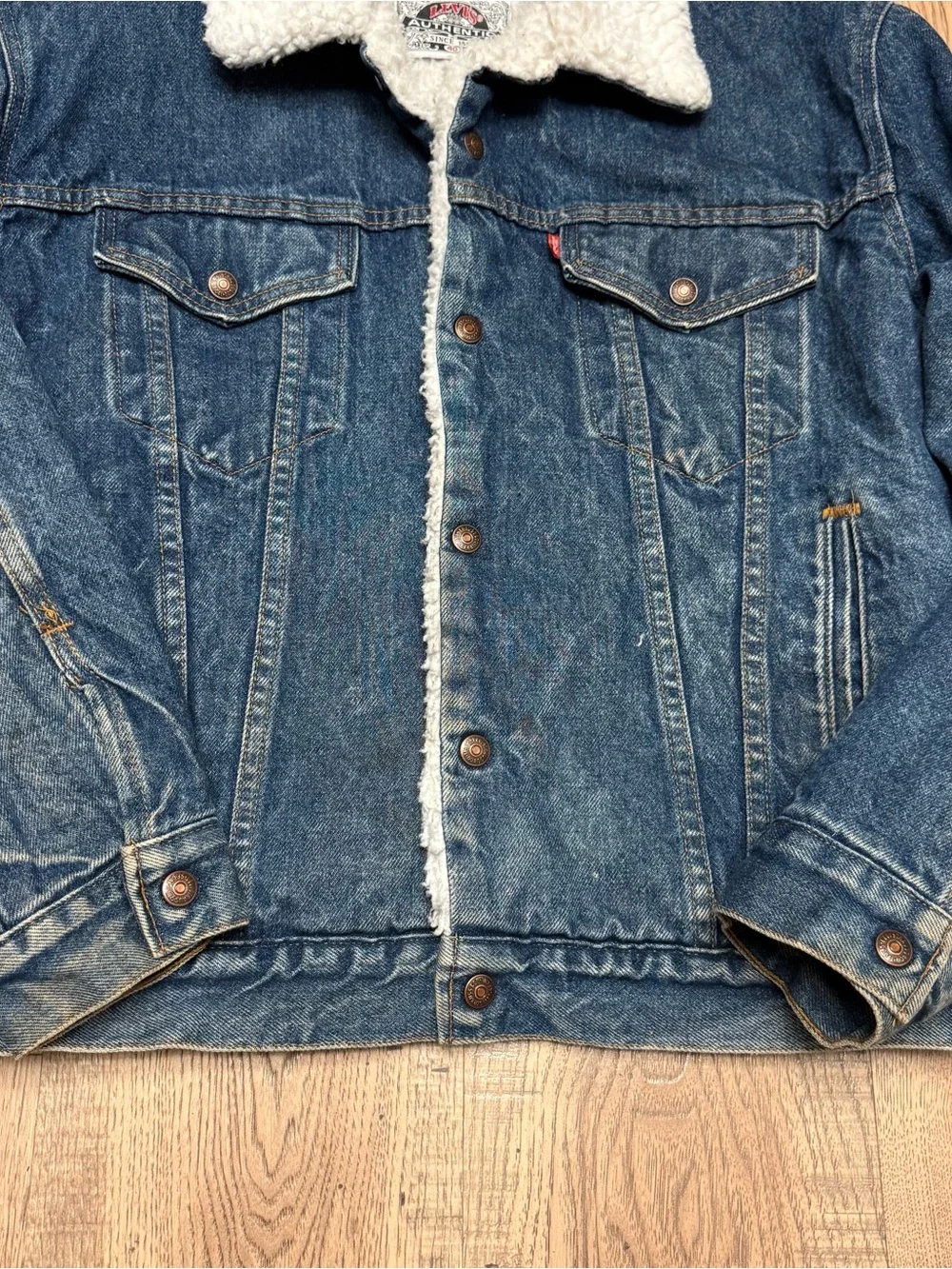 Vintage 80s Levi’s 70608 Denim Sherpa Trucker Jacket Made In USA Size Medium 40 - Picture 8 of 15